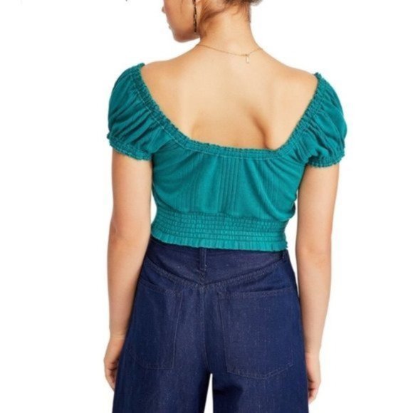 FREE PEOPLE Brighter Days Cropped Button Front Top Green - NWT - Picture 4 of 6